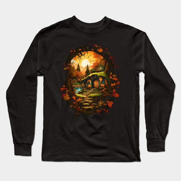 A Halfling Hole in Autumn by Sunset - Fantasy Long Sleeve T-Shirt by Fenay-Designs